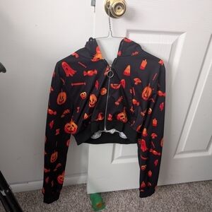 Halloween Themed Black and Orange Cropped Hoodie
